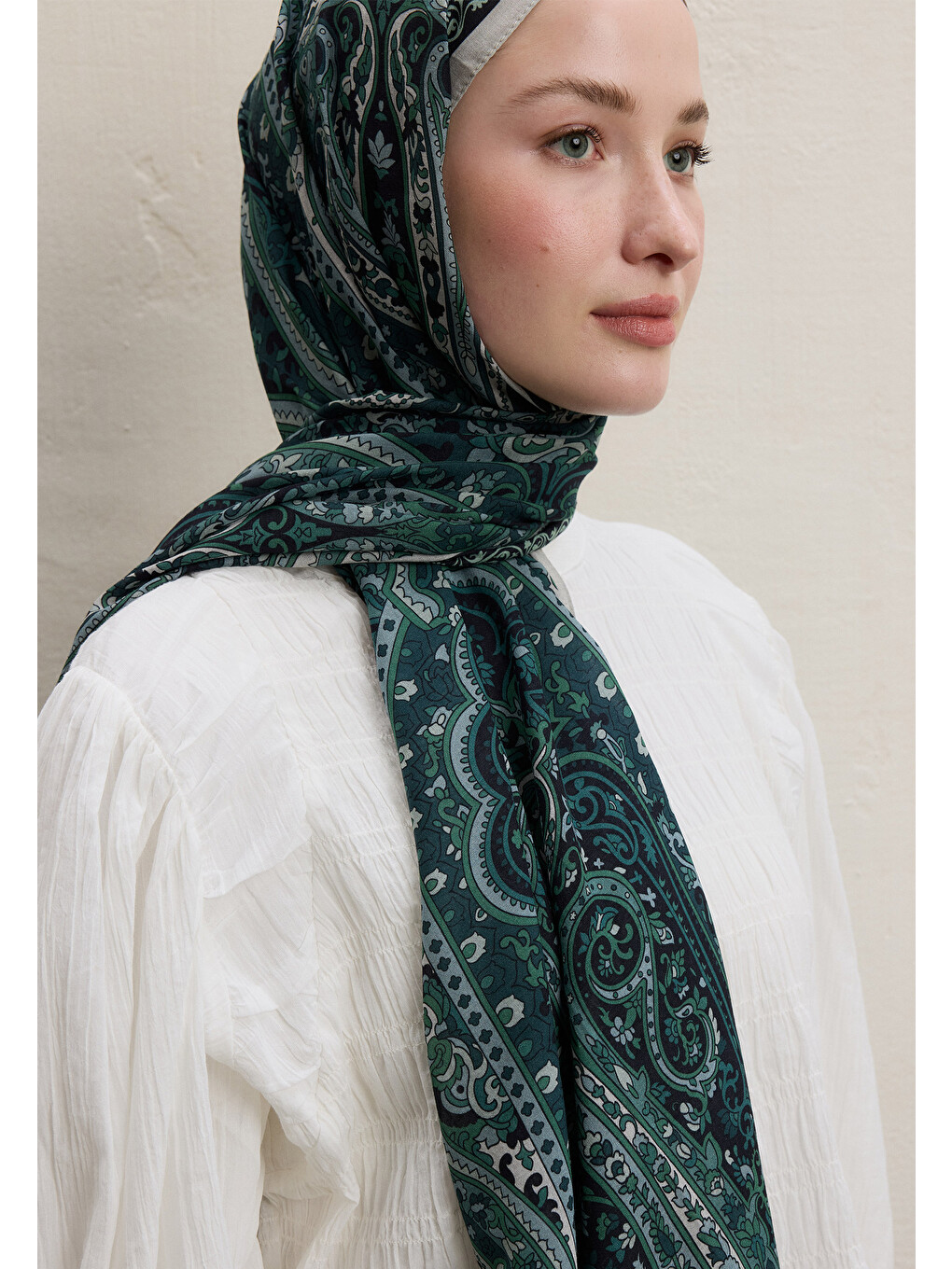 Zaıra Desen Şal Koyu Yeşil-1