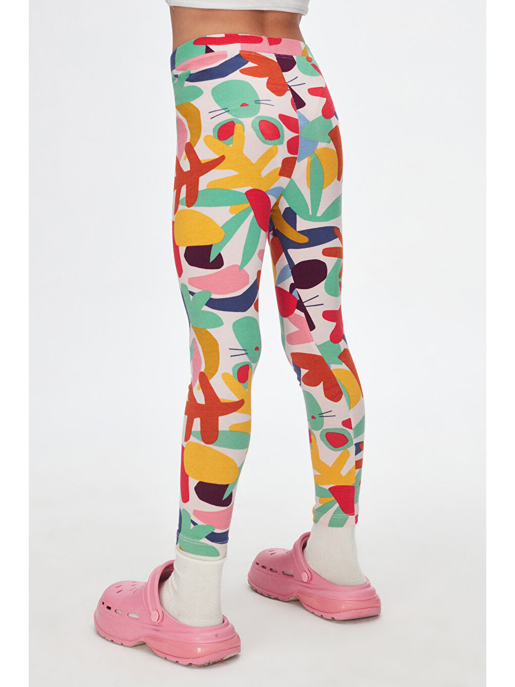 Karışık Kız Çocuk Cutouts Foliage Desen Tayt-3