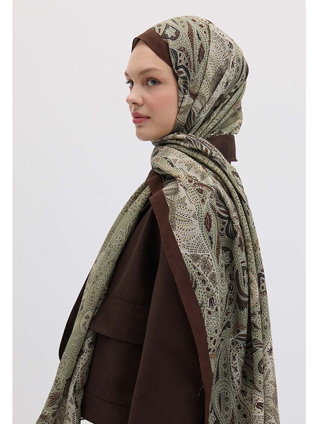 Elora Desen Şal Askeri Haki-3