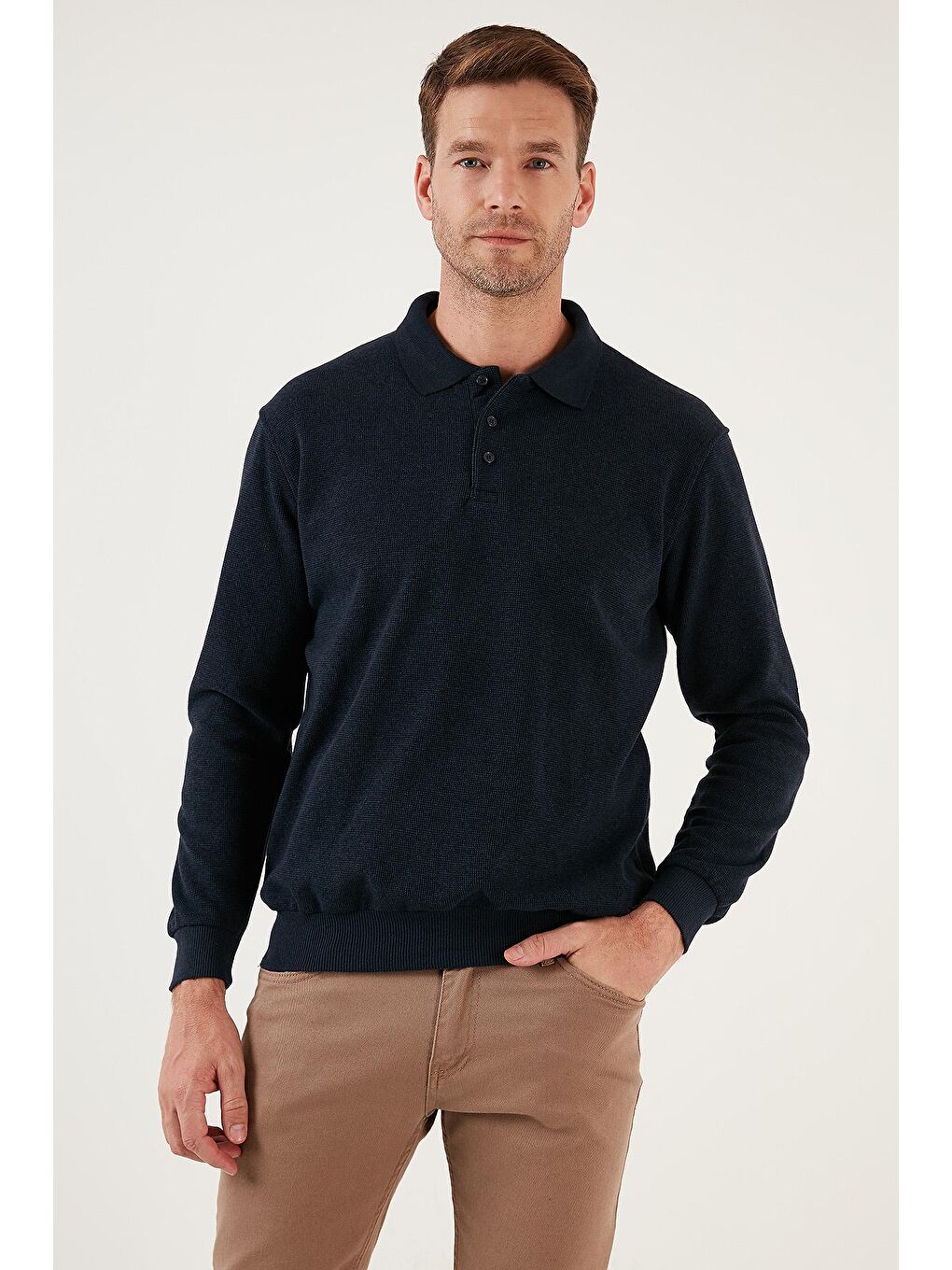 İndigo Pamuklu Slim Fit Düğmeli Polo Yaka Kazak 456211