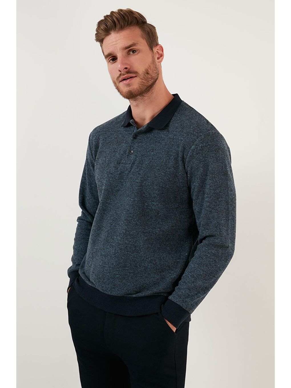 İndigo Pamuklu Slim Fit Düğmeli Polo Yaka Kazak 456211-4