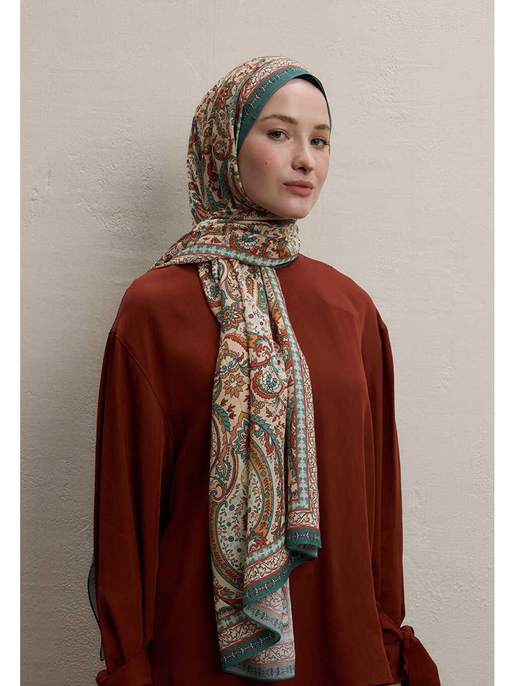Pembe Elegant Desen Şal Somon