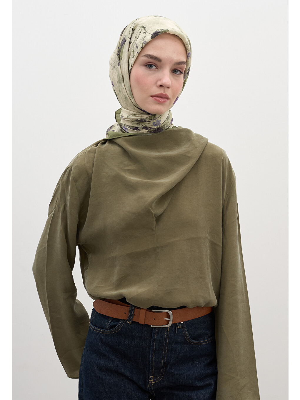 Fall Breeze Desen Pamuklu Viskon Eşarp Mint Yeşili