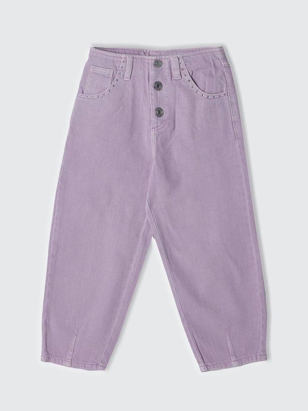 Kız Çocuk Lila 5 Cepli Düğme Kapamalı Paça Detaylı Pantolon