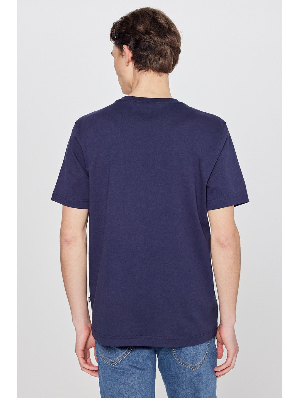 %100 Pamuk Regular Fit Normal Kesim Bisiklet Yaka Lacivert Basic Tişört-4
