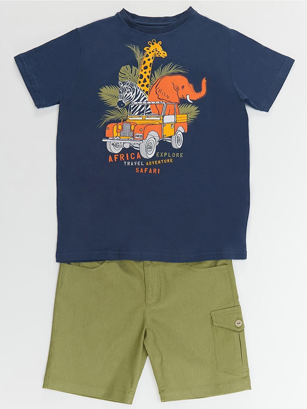 Karışık Safari Erkek Çocuk T-shirt Gabardin Şort Takım-2