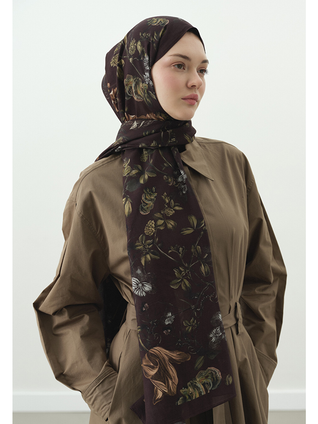 Gısele Desenli Pamuk Viskon Şal Bordo-3