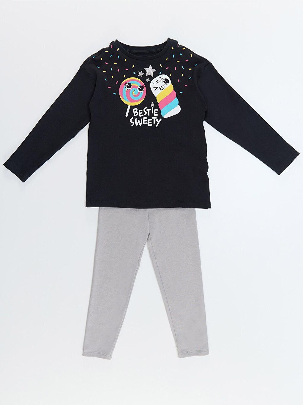 Karışık Renkli Şeker Kız Çocuk Tişört Tayt Takım-2