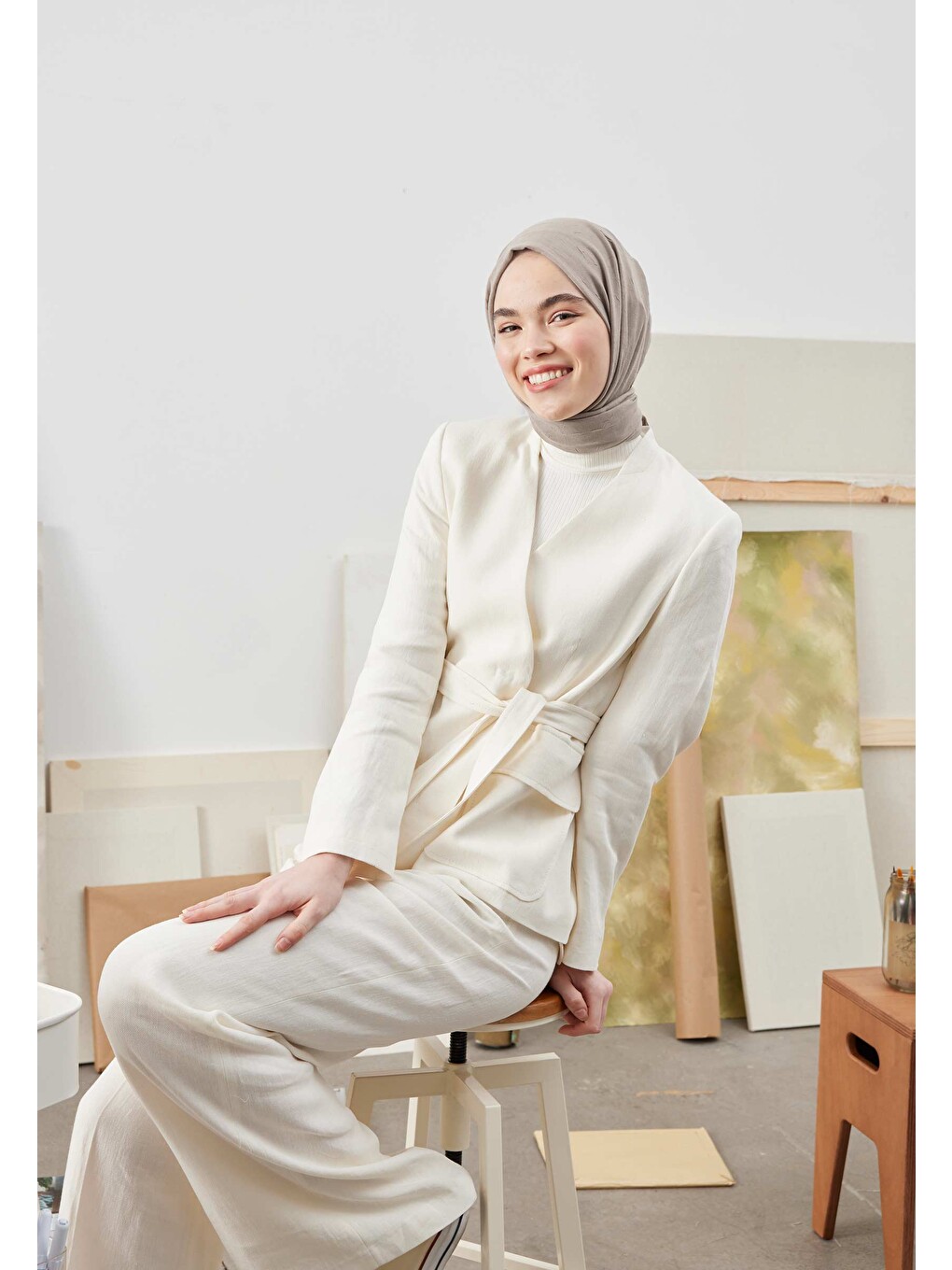 Bambu Şal Naturel Bej-2