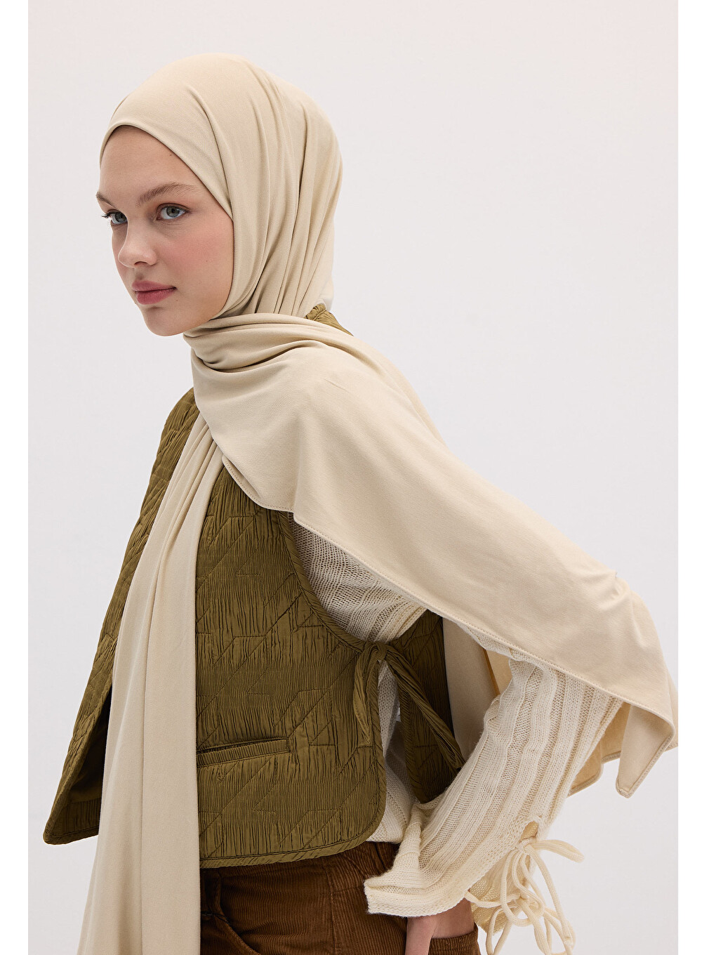 Bambu Penye Şal Bej-3