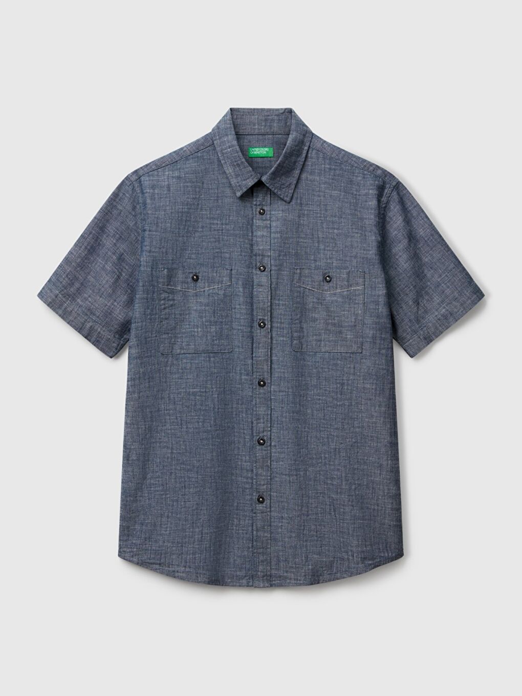 Erkek Mavi %100 Pamuk Kısa Kollu Regular Fit Şamre Gömlek