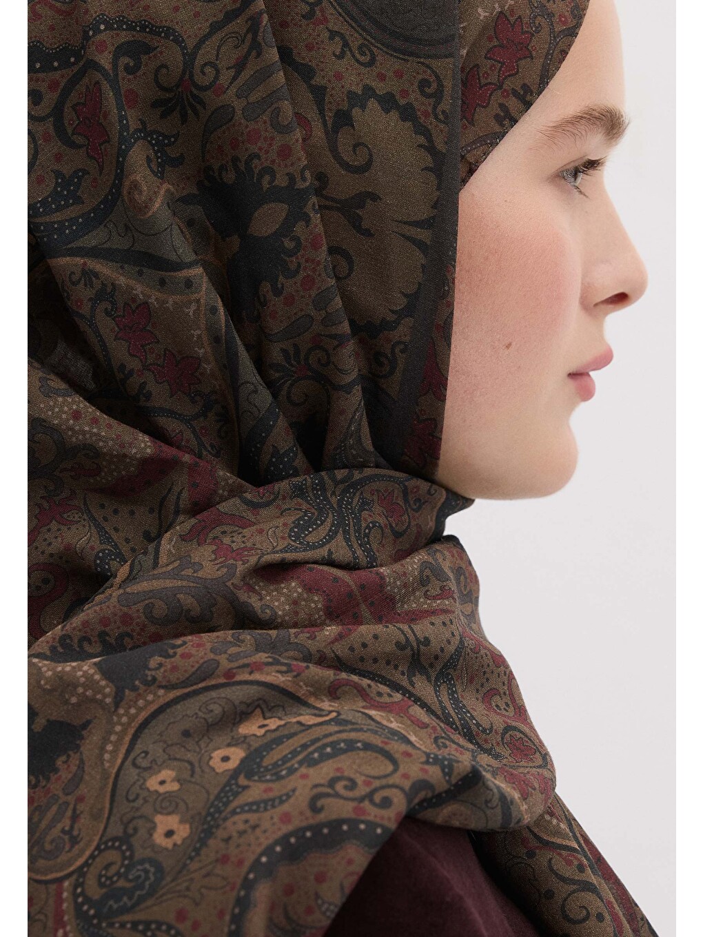 Kahverengi Etnıc Paısley Desen Şal Koyu Kahve-3