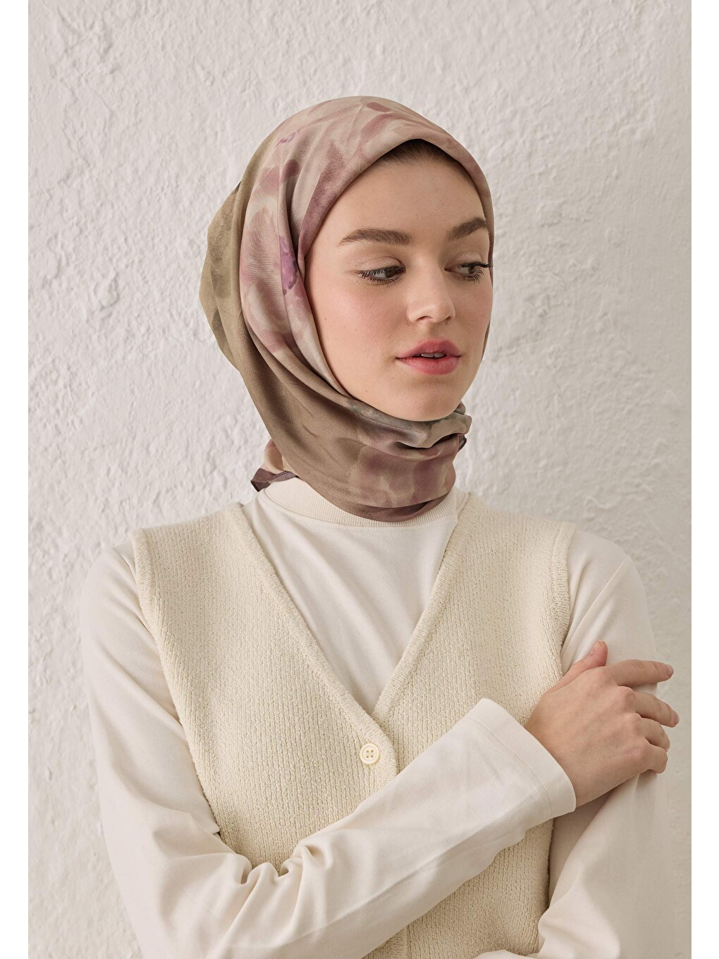 Pembe Blaır Desen Pamuk İpek Eşarp Gül Kurusu-4