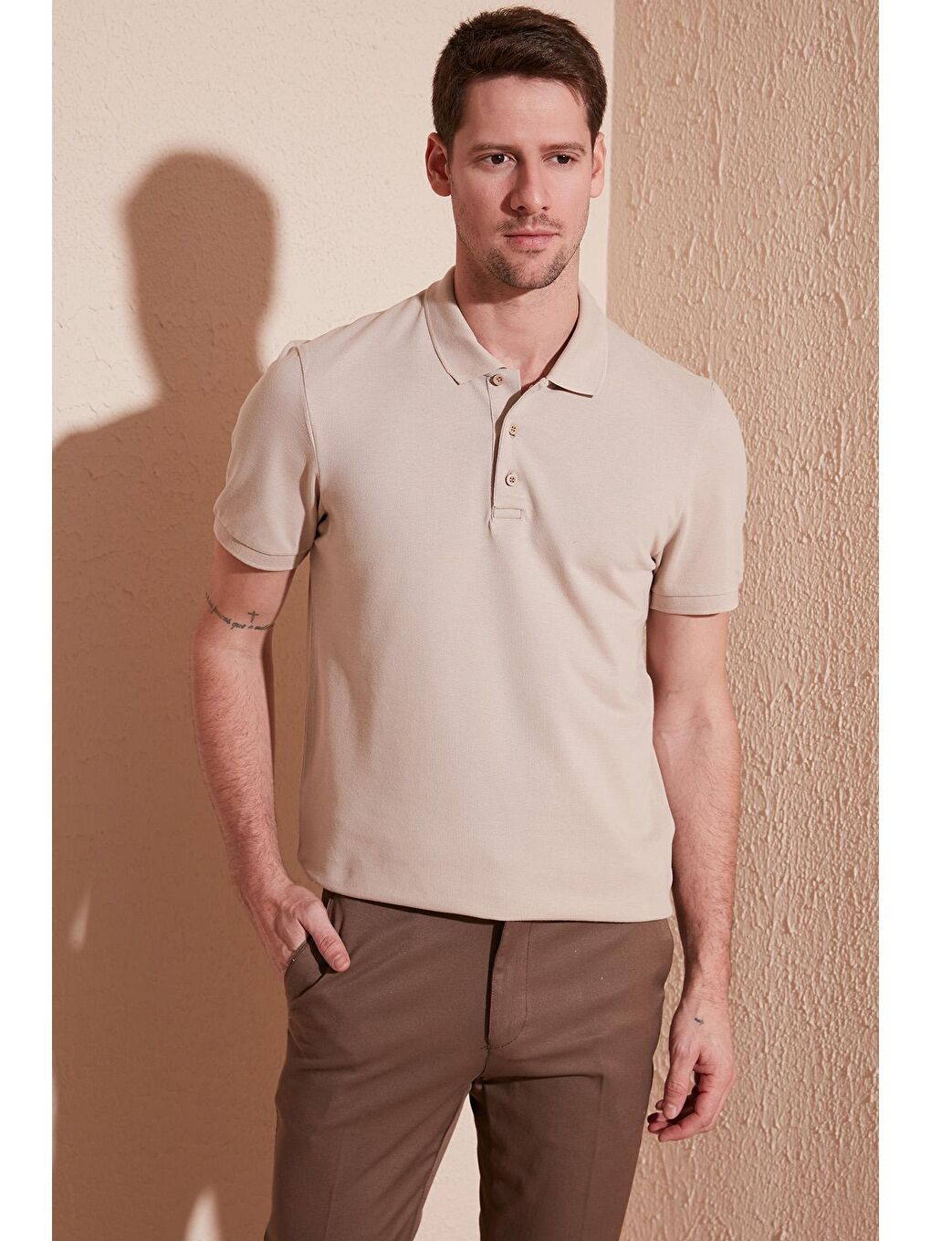 Bej Düğmeli Regular Fit Polo Tişört 5902127