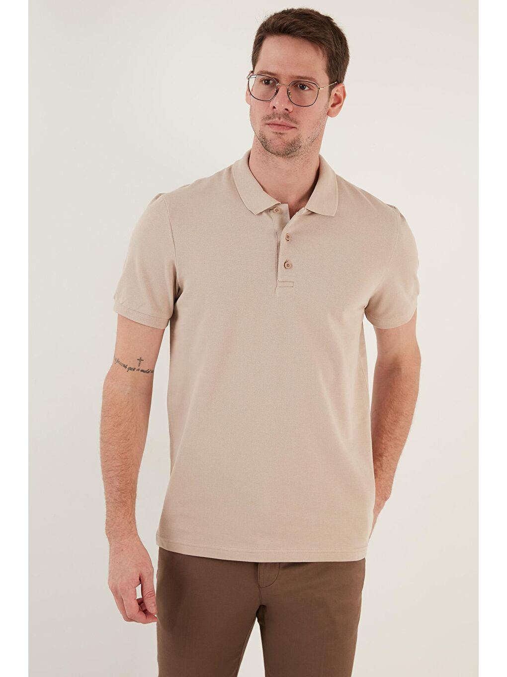 Bej Düğmeli Regular Fit Polo Tişört 5902127-1