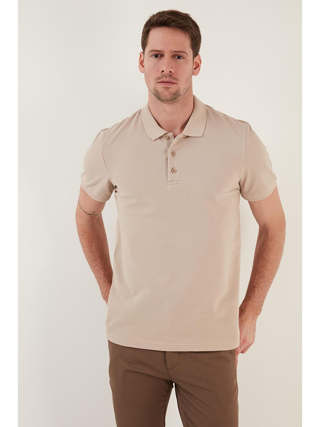 Bej Düğmeli Regular Fit Polo Tişört 5902127-2