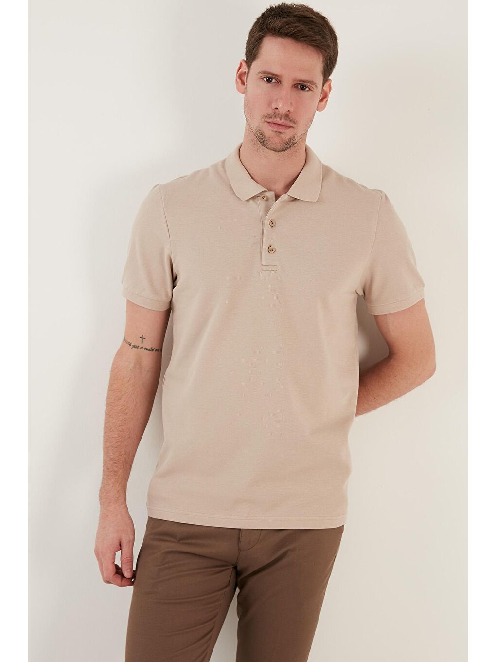 Bej Düğmeli Regular Fit Polo Tişört 5902127-3