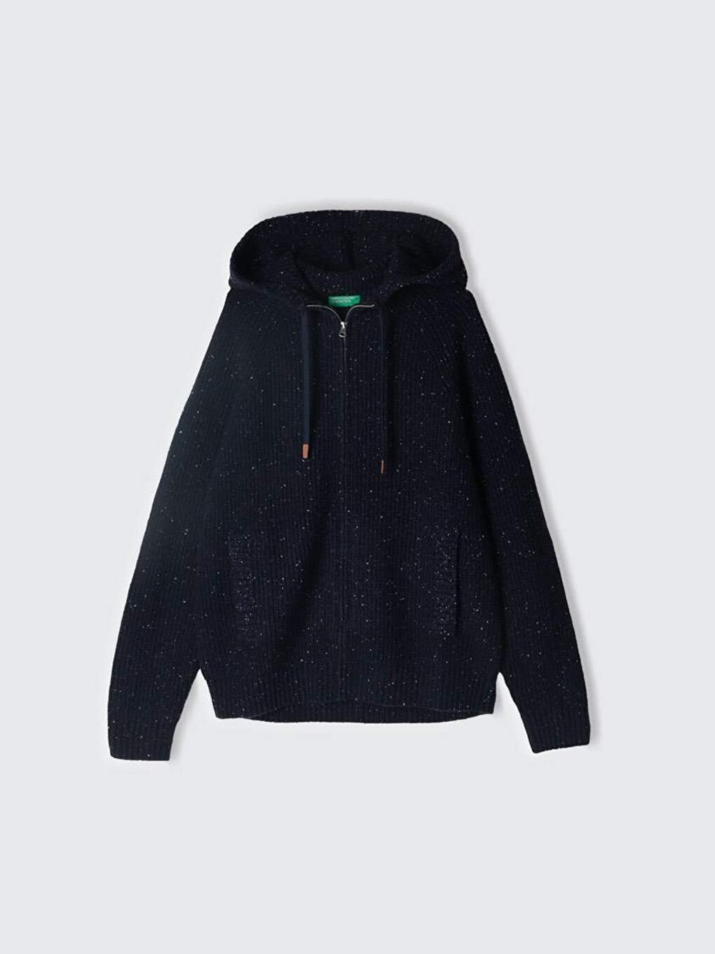 Erkek Siyah Yün Karışımlı Cepli Büzgü İpli Kapüşonlu Fermuarlı Hırka