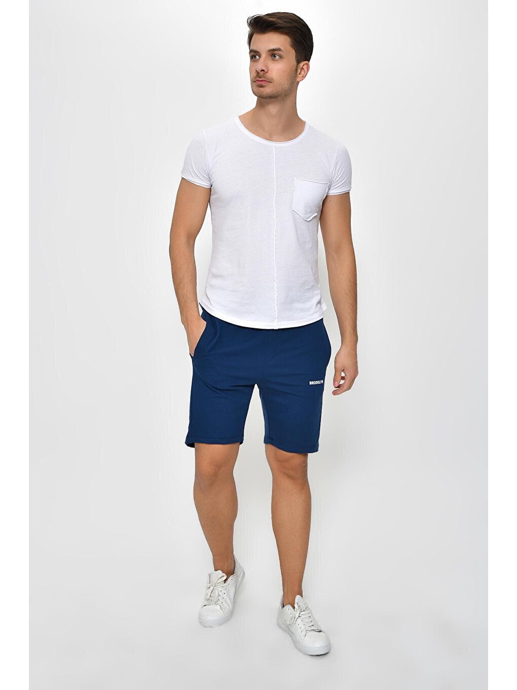 Lacivert Slim Fit Air Brooklyn Baskılı Erkek Şort SPR 2020Y09