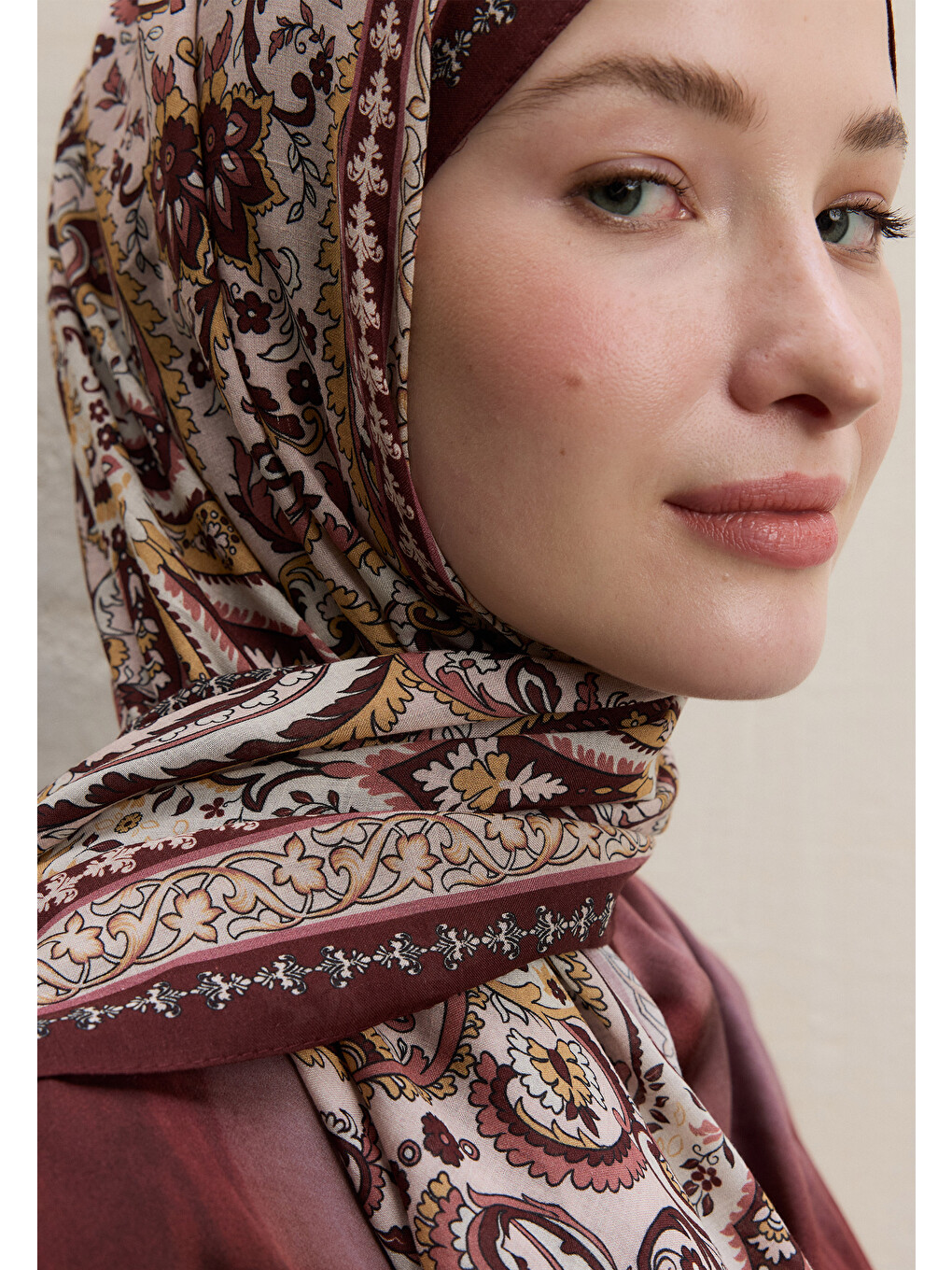 Kırmızı Elegant Desen Şal Vişne-3