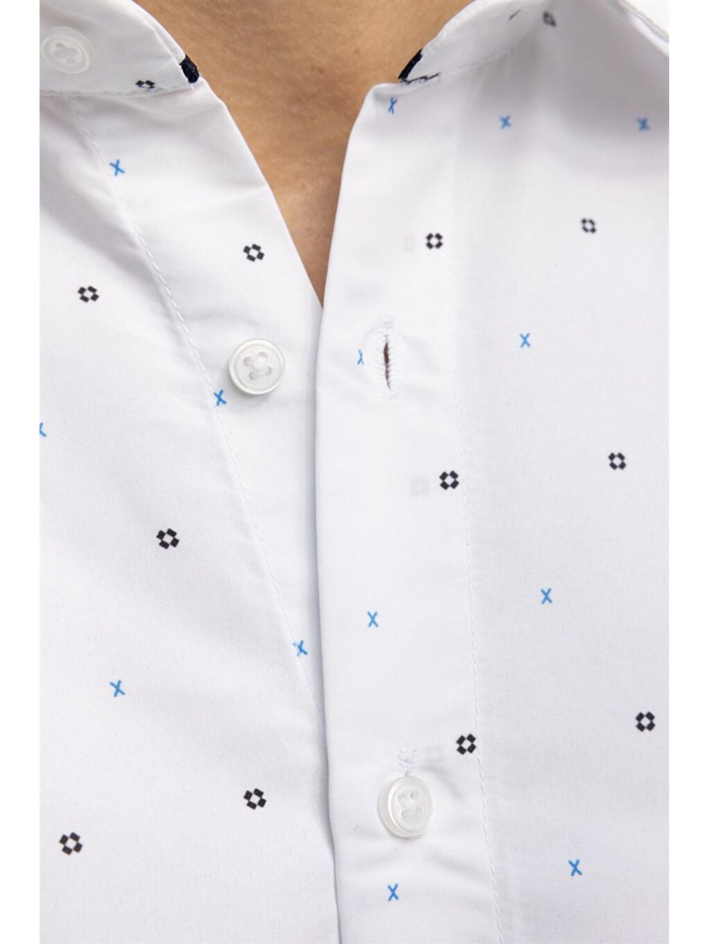 Klasik Fit Rahat Kesim Kolay Ütülenebilir Baskılı Erkek Beyaz Gömlek-2