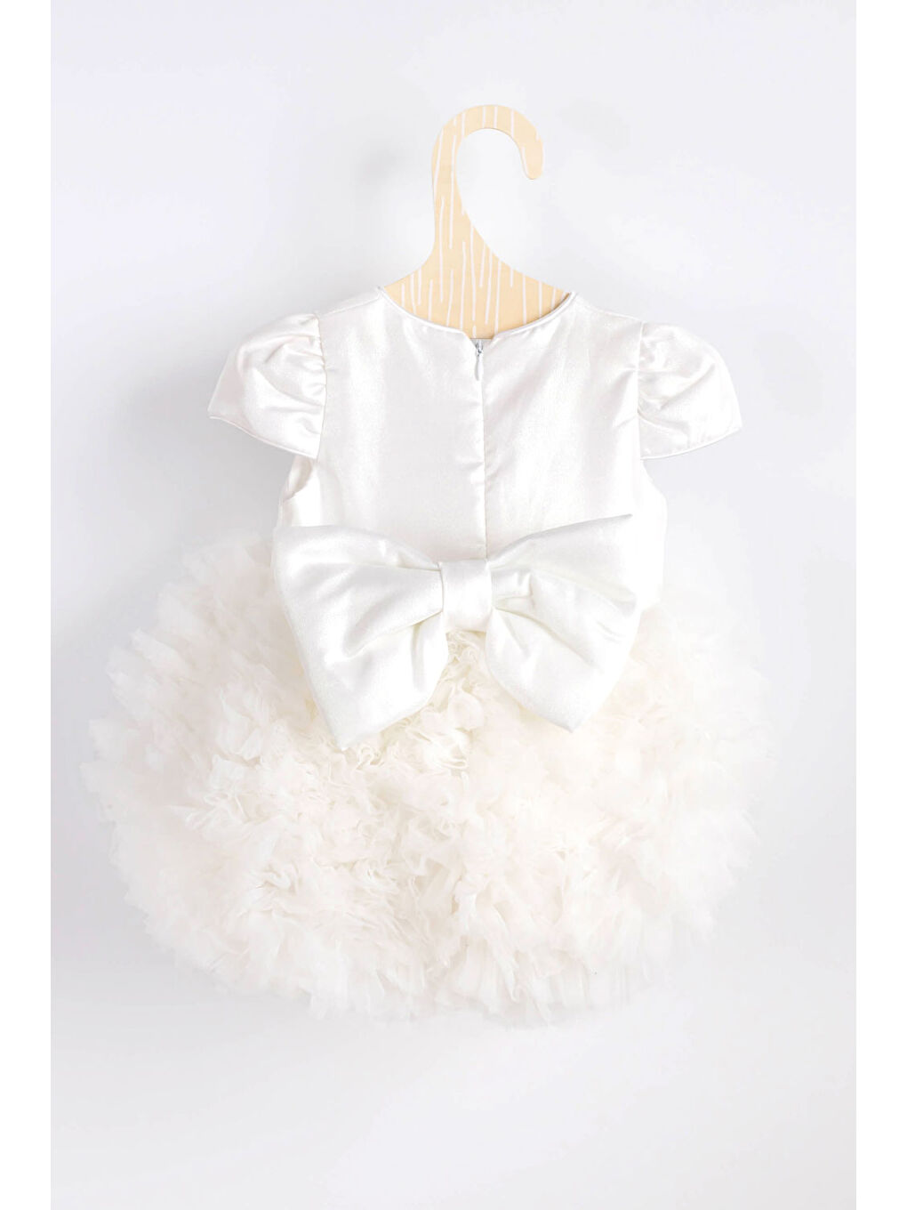Beyaz Kısa Kollu Tütülü Bebek Prenses Elbise - Lina-4