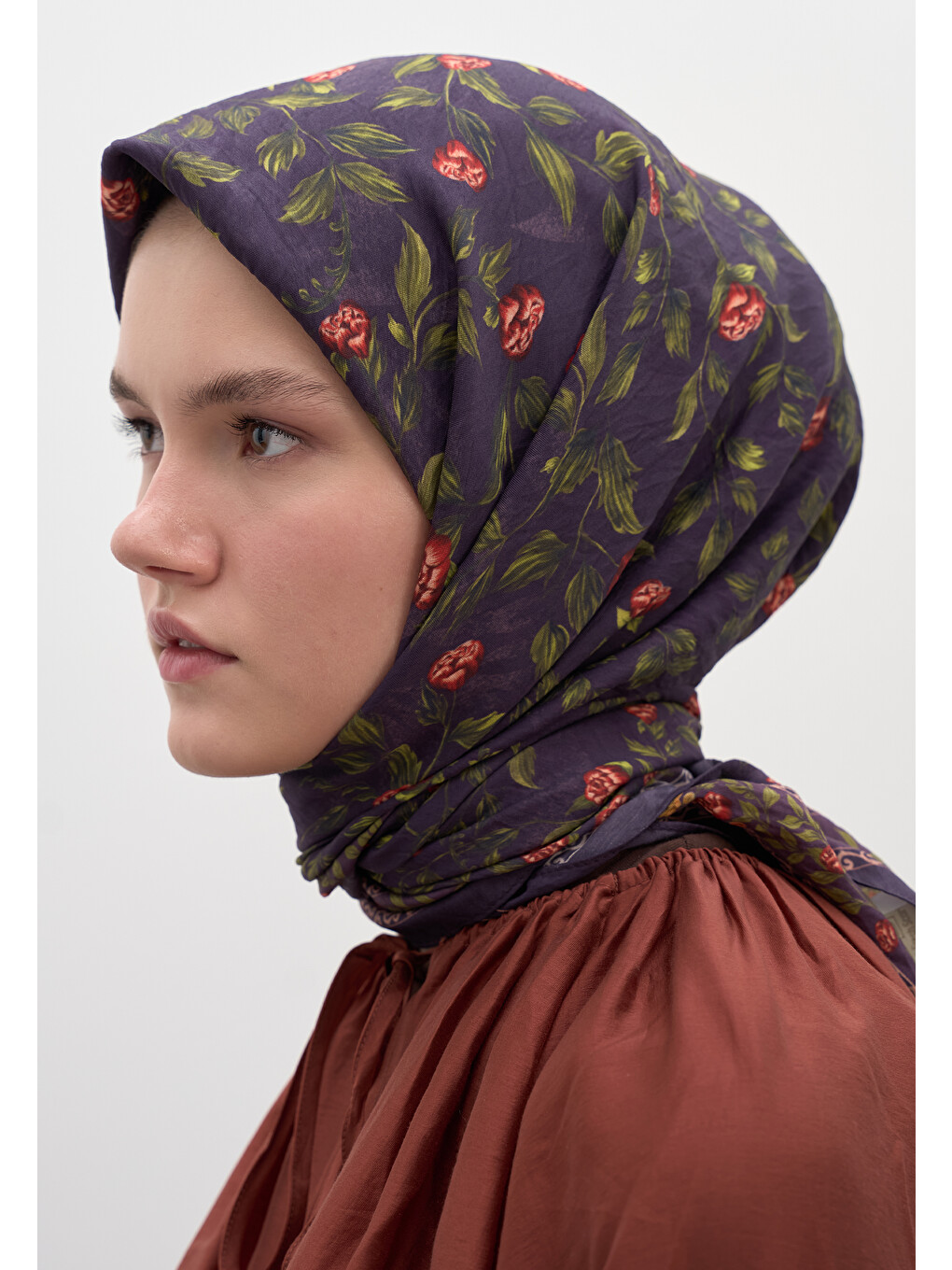 Leana Desen Pamuklu Viskon Eşarp Mor-4
