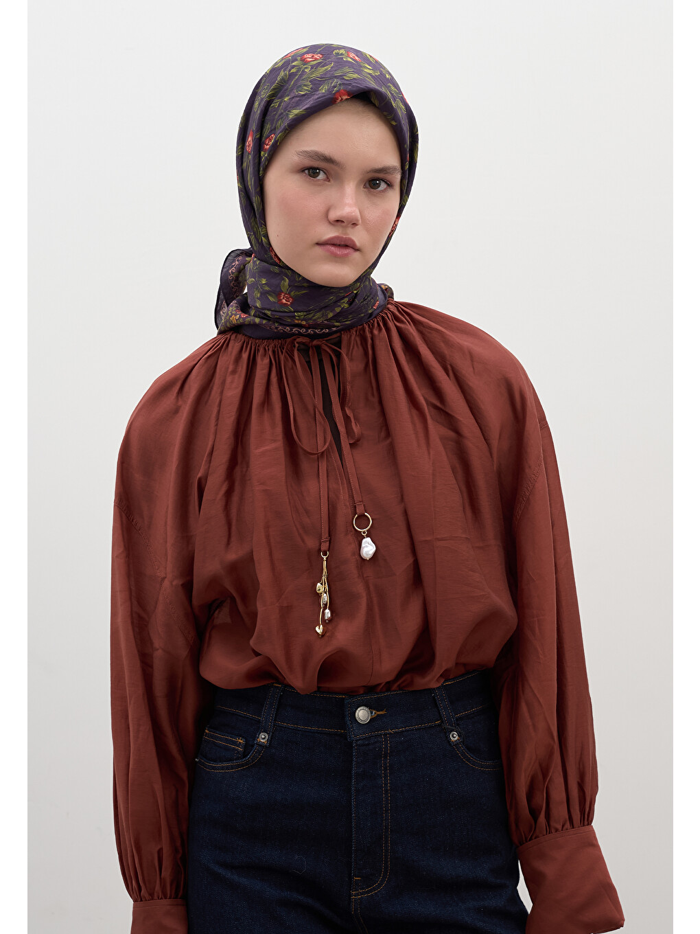 Leana Desen Pamuklu Viskon Eşarp Mor-6