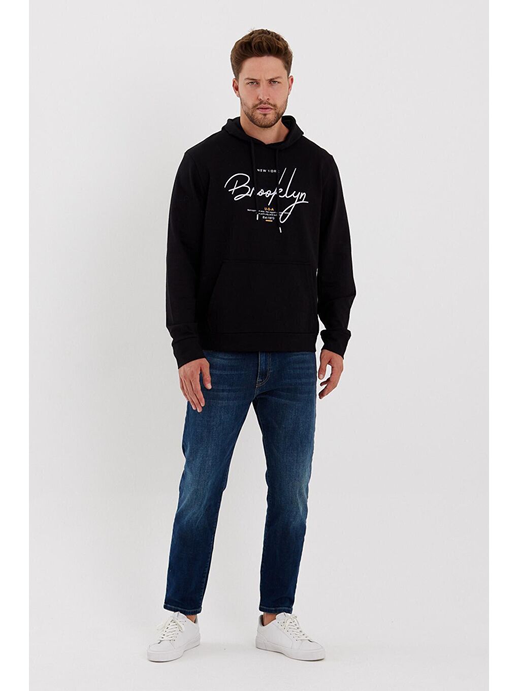 Süperlife Siyah Erkek Kapüşonlu Oversize Fit Brooklyn Baskılı İnce Sweatshirt SPR23SW361 - 2