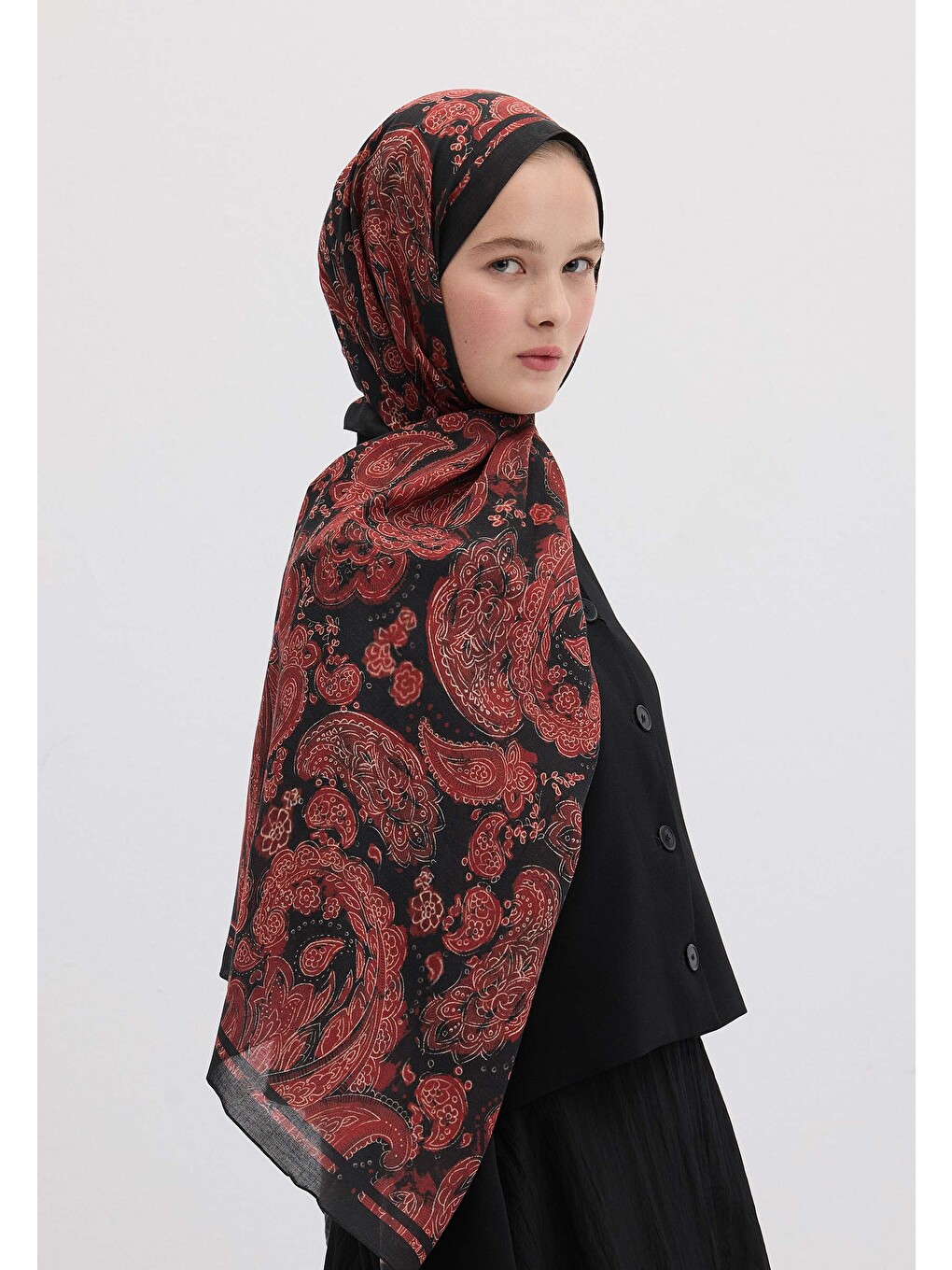 Bordo Freda Desen Şal Kızıl-1