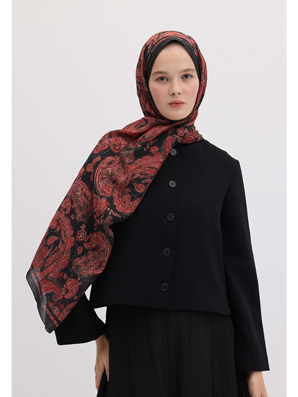 Bordo Freda Desen Şal Kızıl-3