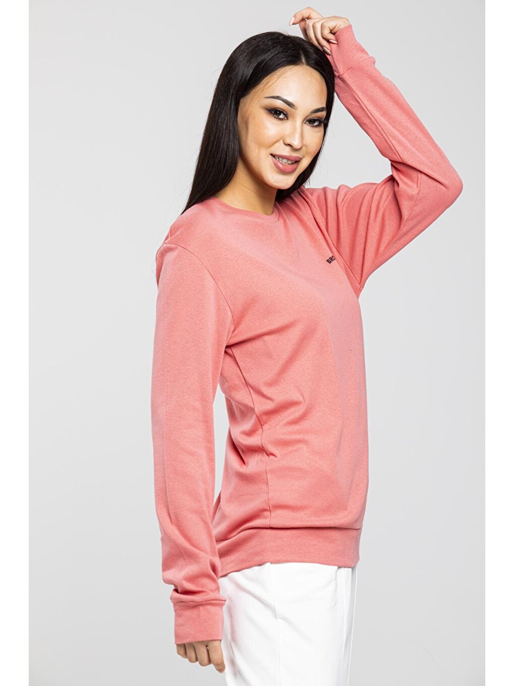 Süperlife Pembe Bisiklet Yaka Uzun Kollu Dar Kalıp İnce Sweatshirt SPR21K18 - 1