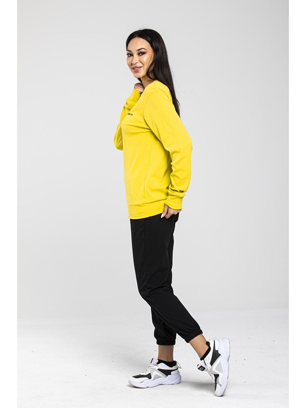 Süperlife Sarı Bisiklet Yaka Uzun Kollu Dar Kalıp İnce Sweatshirt SPR21K18 - 1