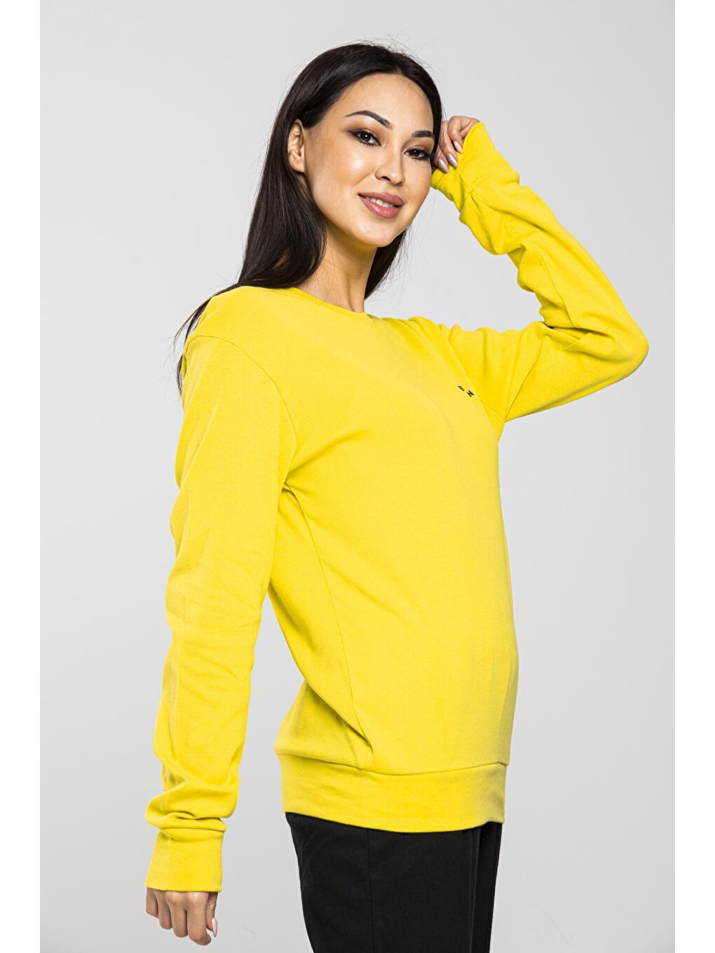 Süperlife Sarı Bisiklet Yaka Uzun Kollu Dar Kalıp İnce Sweatshirt SPR21K18 - 2