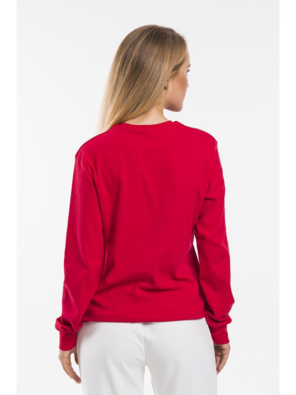 Kırmızı Bisiklet Yaka Uzun Kollu Dar Kalıp İnce Sweatshirt SPR21K18-4