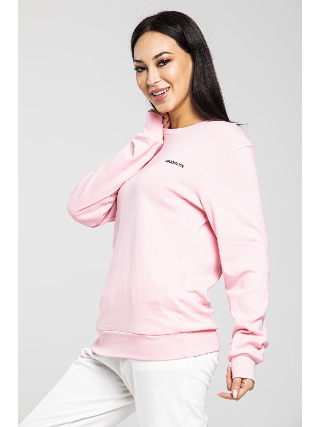 Süperlife Pembe Bisiklet Yaka Uzun Kollu Dar Kalıp İnce Sweatshirt SPR21K18 - 3