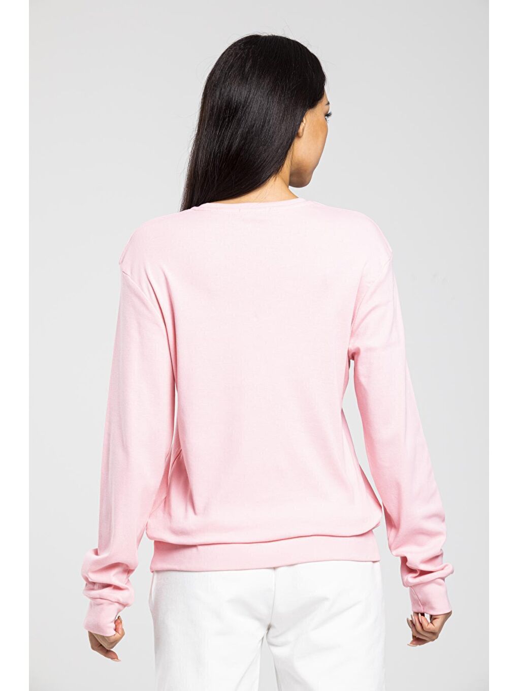 Süperlife Pembe Bisiklet Yaka Uzun Kollu Dar Kalıp İnce Sweatshirt SPR21K18 - 4