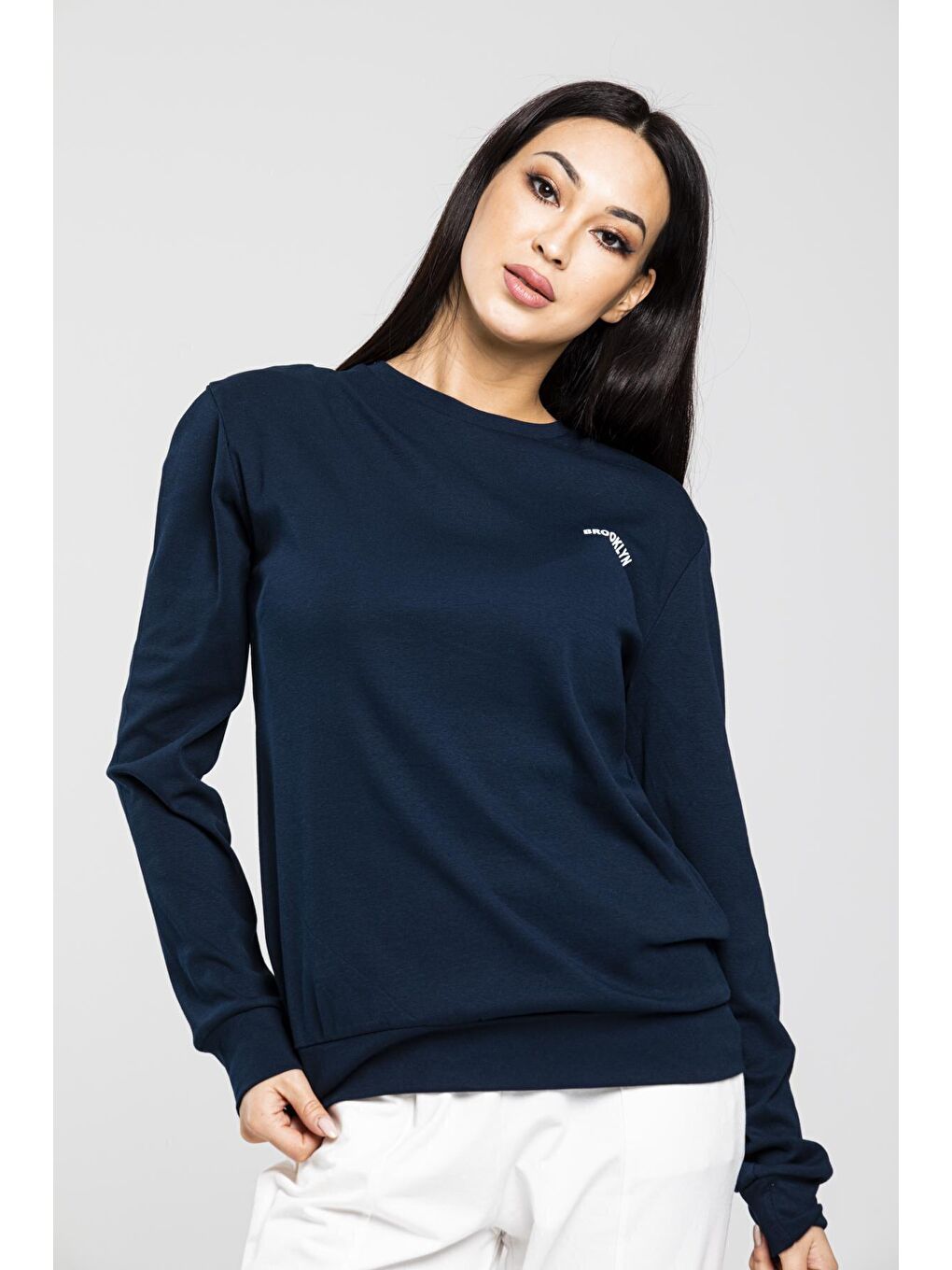 Süperlife Lacivert Bisiklet Yaka Uzun Kollu Dar Kalıp İnce Sweatshirt SPR21K18 - 1