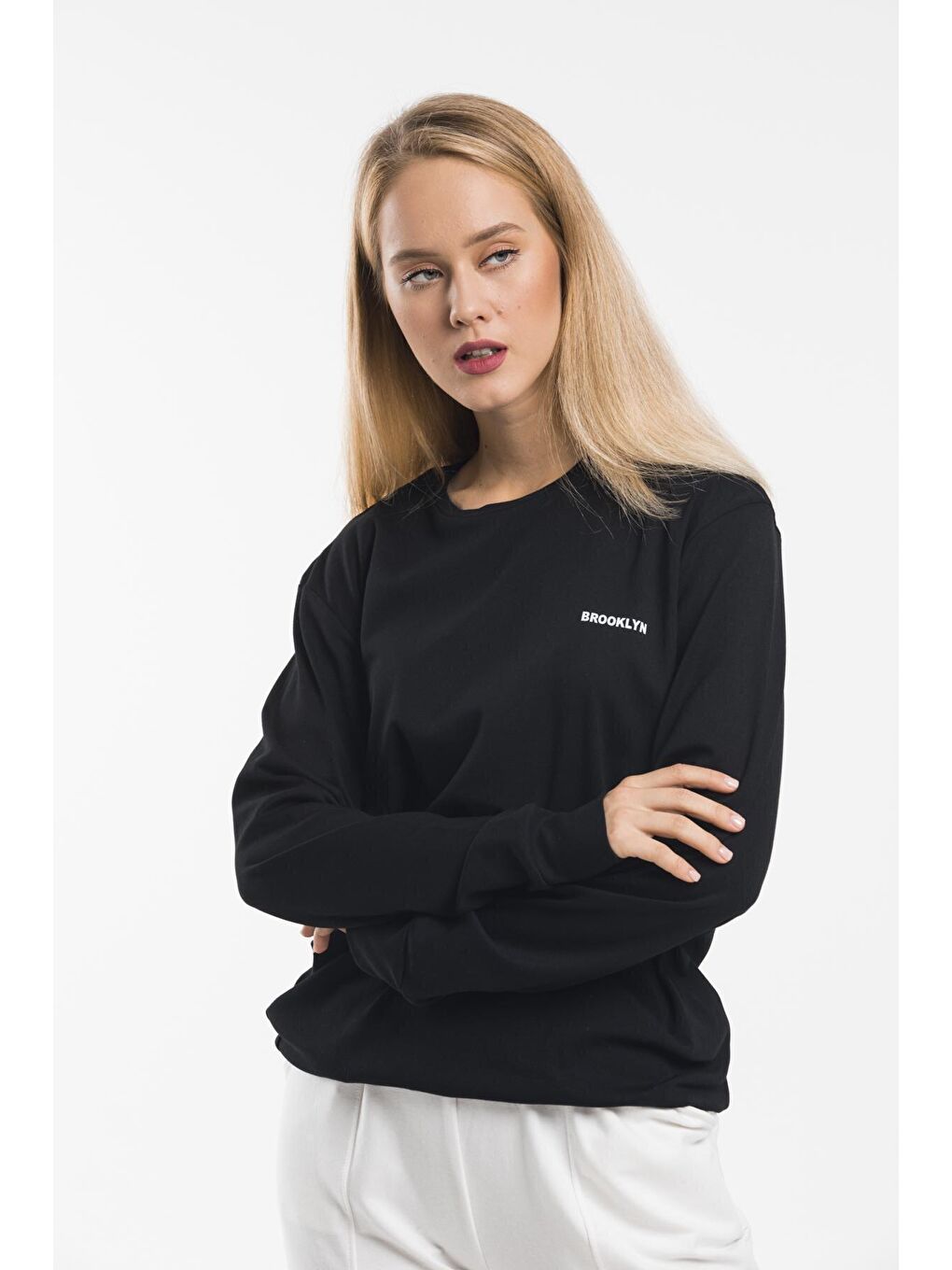 Süperlife Siyah Bisiklet Yaka Uzun Kollu Dar Kalıp İnce Sweatshirt SPR21K18 - 1