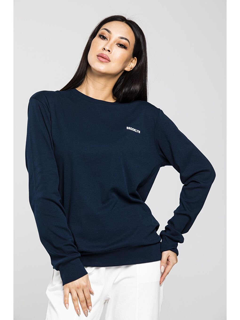 Süperlife Lacivert Bisiklet Yaka Uzun Kollu Dar Kalıp İnce Sweatshirt SPR21K18 - 2