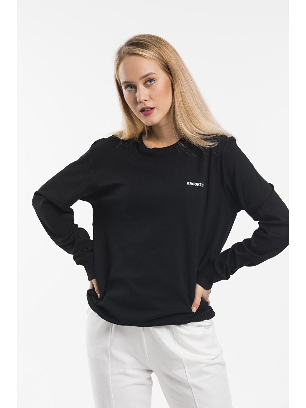 Süperlife Siyah Bisiklet Yaka Uzun Kollu Dar Kalıp İnce Sweatshirt SPR21K18 - 3