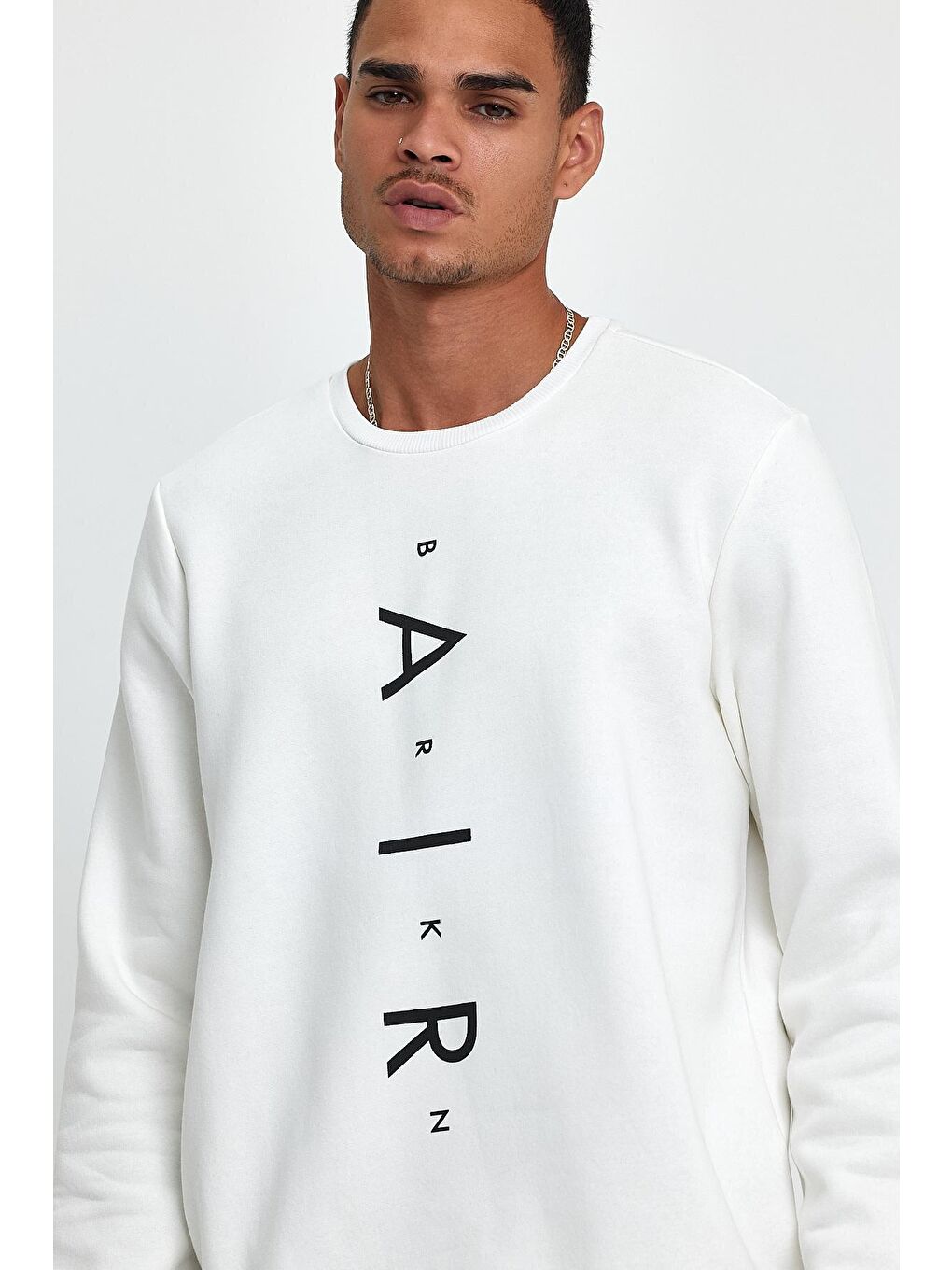 Ekru Erkek Bisiklet Yaka Regular Fit Air Baskılı İnce Sweatshirt SPR22SW131-4