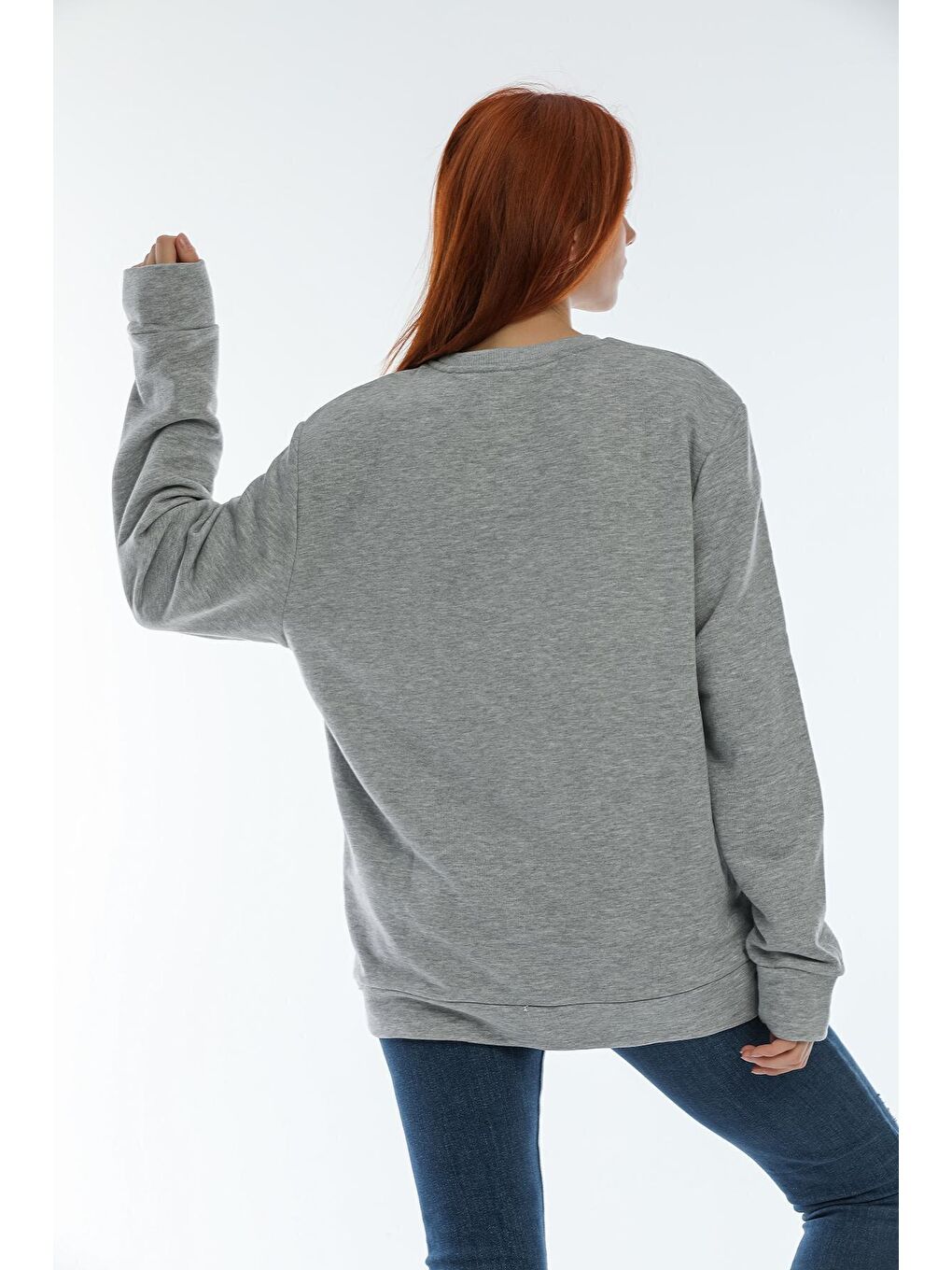 Gri Kadın Bisiklet Yaka Oversize Fit Brooklyn Baskılı Sweatshirt SPR22SWK030-4