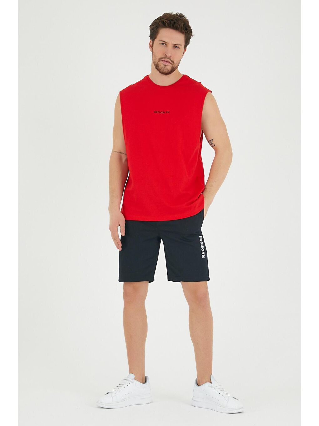 Kırmızı Erkek Bisiklet Yaka Regular Fit Brooklyn Baskılı Tişört SPR22TS122-2