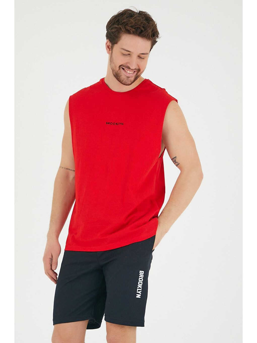 Kırmızı Erkek Bisiklet Yaka Regular Fit Brooklyn Baskılı Tişört SPR22TS122-3