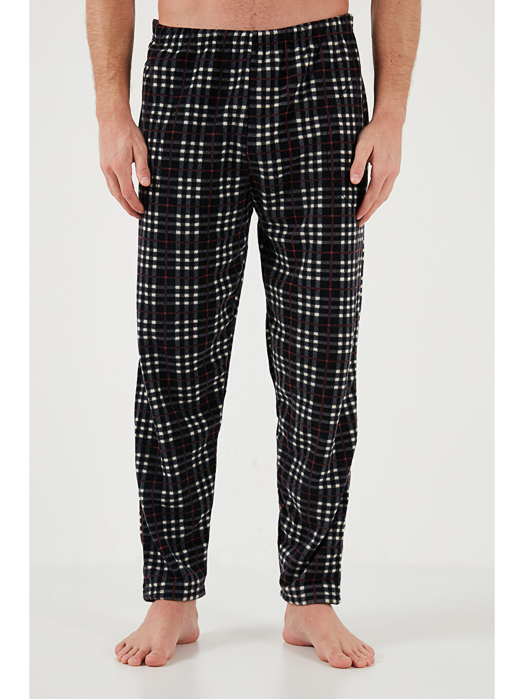 Siyah Regular Fit Bisiklet Yaka Kışlık Yumuşak Dokulu Polar Erkek Pijama Takımı 6096100-5