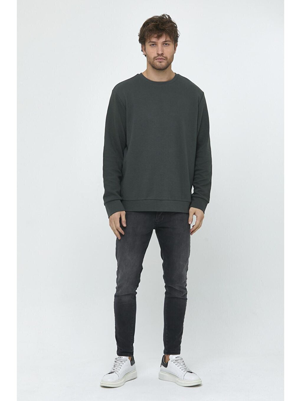 Haki Erkek Bisiklet Yaka Regular Fit İnce Sweatshirt SPR 20K30-1