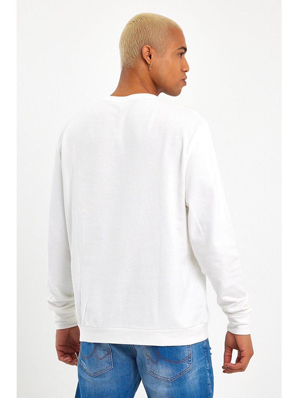 Ekru Erkek Bisiklet Yaka Regular Fit İnce Büyük Beden Sweatshirt SPR 20K30-9