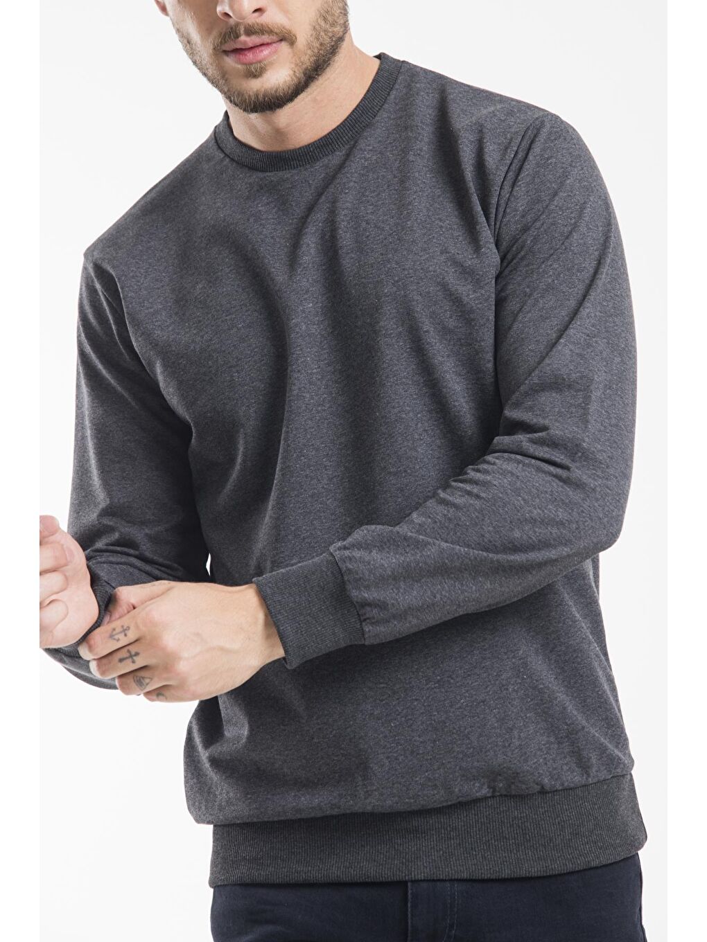 Gri Erkek Bisiklet Yaka Regular Fit İnce Sweatshirt SPR 20K30-2
