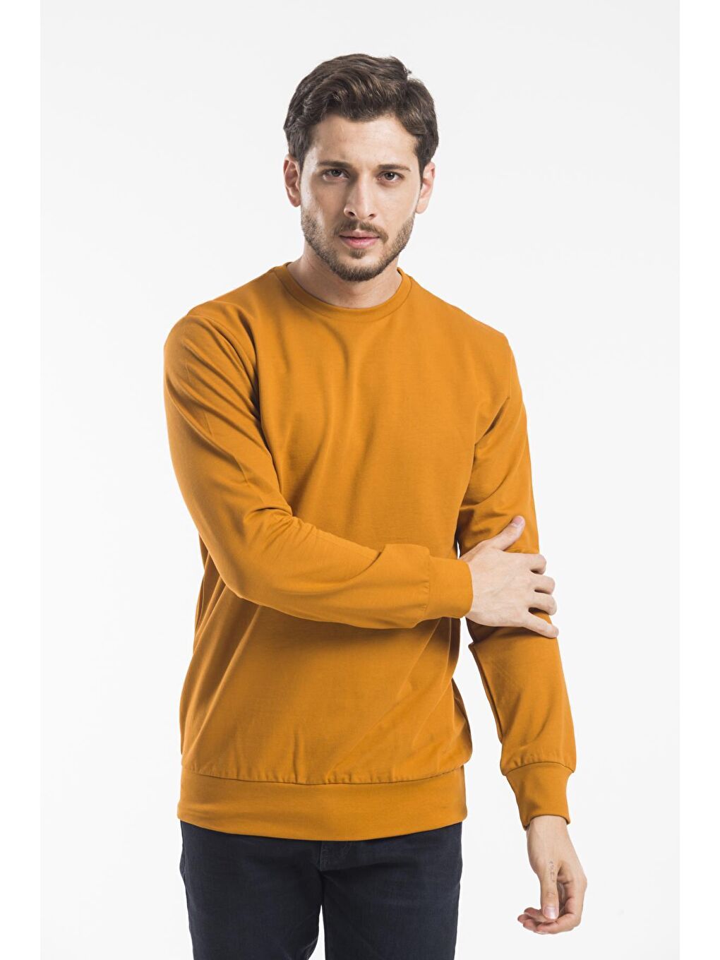 Sarı Erkek Bisiklet Yaka Regular Fit İnce Sweatshirt SPR 20K30-1